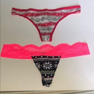 2 VS PINK christmas theme panty thongs